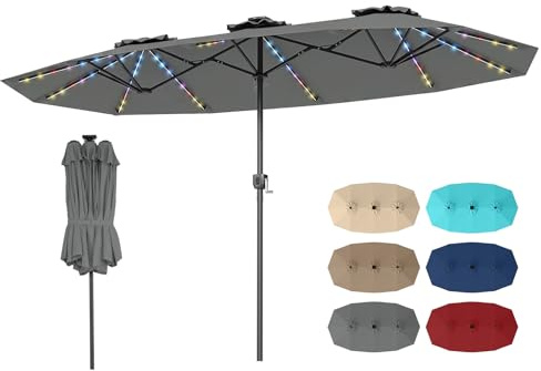 COSTWAY Ombrellone Giardino Doppio 375x200 cm, 108 Luci LED (Grigio)