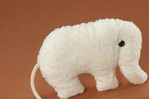 EBO 70008 - Elefant aus Frottee in k.b.A.-Qualität, 17 cm lang, naturweiß, innen mit Rassel