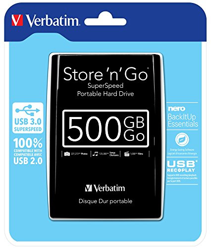 Verbatim VB-25U3-500G01 - Disco Duro Externo (500 GB, 5400 RPM, USB 2.0, USB 3.0, Negro, 8 cm, 12,1 cm)
