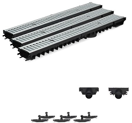 3m Entwässerungsrinne Terrassenrinne Stahlrost verzinkt komplett SET, System A15 70mm, NEUHEIT Rinne mit integrierter Dichtung Klick System