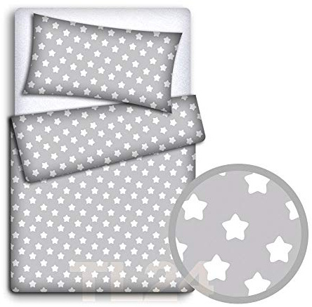 Baby-Bettwäscheset, Kissen- und Bettbezug, 2-teilig, für Babybett (grau mit großen, weißen Sternen)