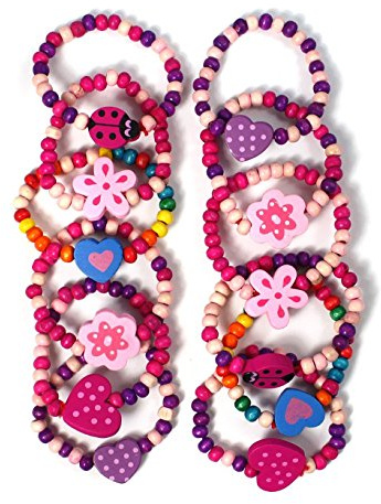 Stands Out, Supplying Outstanding Gifts 12 Wooden Beaded Friendship Bracelets for Girls - Party Bag Fillers for Kids Party - Christmas Birthday Party Favours - Stocking Filler