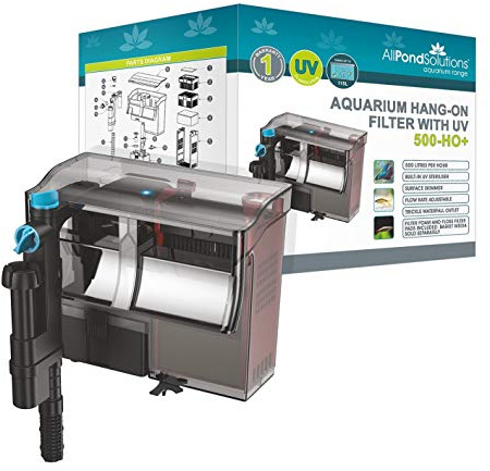 allpondsolutions 500 L/H Aquarium Hang On Back Fish Tank Filter with 5w UV Steriliser - Small Nano Mini Waterfall Filter