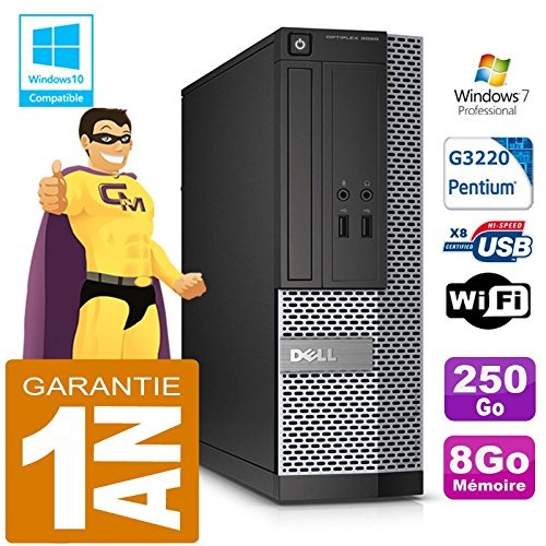Dell PC 3020 SFF Intel G3220 Ram 8Go Disque 250 Go Graveur DVD WiFi W7 (Reconditionné)