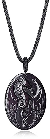 COAI Unisex Lange Halskette Drache Anhänger aus Obsidian