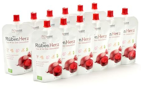 FITRABBIT BIO Rüben Herz [12 x 100 ml Beutel] - Für Leistungsfähigkeit, Blutdruck & Blutgefäße - Enthält Rote Bete Saft, Granatapfel, Sauerkirsche, Kräuter, Gewürze und Acerola