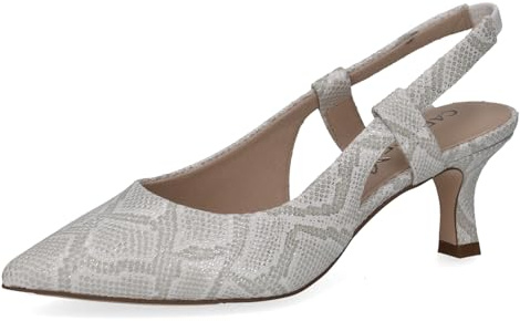 CAPRICE Damen Slingpumps aus Leder Spitz, Grau (White Reptile), 38.5 EU