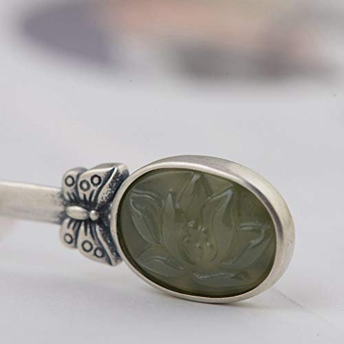 THTHT 925 Sterling Silber Haarnadel Hair Stick Retro Chinesisch Jade Lotus Bug Klassischen Weiblichen Temperament Braut Haarschmuck Deko Feste