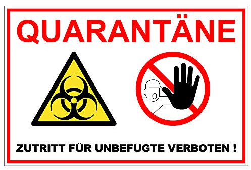 5 Stück Aufkleber 29,5 x 19,5 cm Quarantäne - Betreten verboten - Kennzeichnung anstatt Schild - Warnschild Quarantänebereich