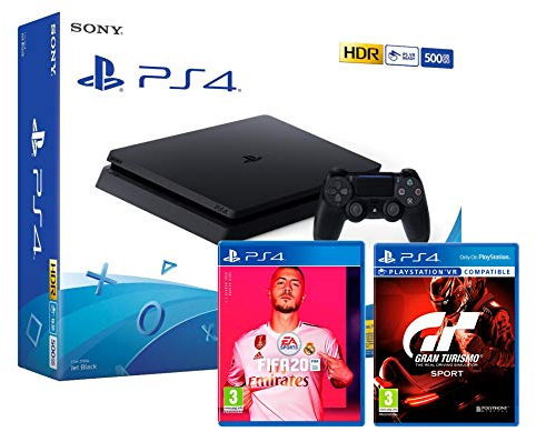 PS4 Slim 500Go Console Playstation 4 Noir + FIFA 20 + Gran Turismo Sport GT Sport