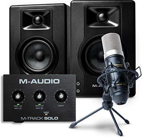 M-Audio M-Track Solo + BX3 + Marantz Professional MPM-1000 - Scheda Audio, Casse Monitor e Microfono - Pacchetto per Registrazione, Streaming e Podcast