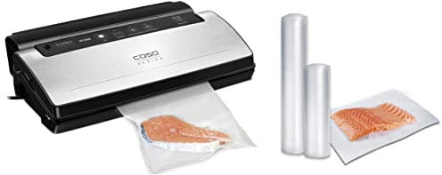 CASO VC 250 Vakuumierer doppelte Schweißnaht 30 cm, mit Folienbox, Cutter und Schlauch & Profi- Vakuumfolien Set 1 / Folienbeutel: 50x 20x30cm, Folienrolle: 1x 20x600cm, 1x 30x600cm 150µm