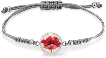 Miss Lovie Armband Mohnblume Damen Stoff Mädchen Silber Mit Edelstahl Cabochon Anhänger Geschenke Für Freundinnen Geburtstagsgeschenk Für Frauen (Armband Mohnblume Grau)