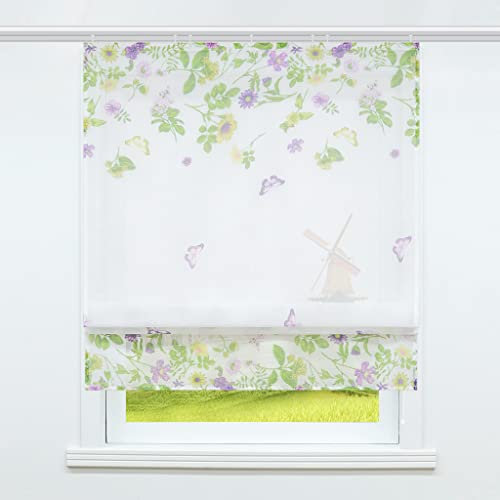 CORLIF Raffrollo mit Klettband Wohnzimmer Raffgardine Voile Transparente Gardinen Modern Bändchenrollo Vorhänge mit Schmetterling-Motiven Weiß BxH 140x140cm 1 Stück