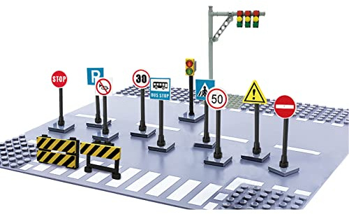 Jeu de panneaux de signalisation de la ville pour plaques de construction, blocs de construction de feux de circulation, jouet éducatif pour enfants, feux de circulation compatibles avec City