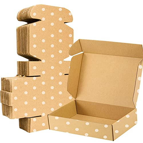 25 Pack Recyclable Corrugated Box Mailers,Kraft Cardboard Box White Polka Dot Printed for Shipping, Medium Mailing Boxes for Packaging Business, Mailer, Gift Packing, Crafts Packing(11x 8x 2)