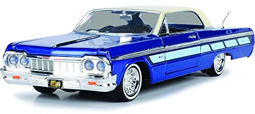 Motormax 1964 Chevrolet Impala Lowrider Hard Top Candy Blue Metallic with Cream Top Get Low Series 1/24 Diecast Model Car