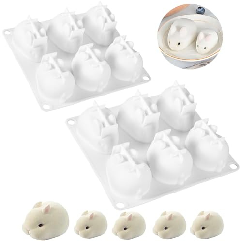 Moule En Silicone Lapin Pâques,Forreen 2Pcs 6 Cavités Moule à Gâteau 3D en Forme de Lapin Moule Silicone Doux Réutilisable Moule de Cuisson pour Gâteaux Mousse,Desserts,Savons,Pain