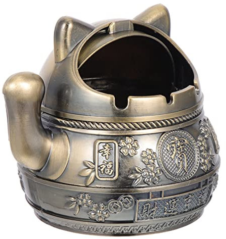 Halter Aus Metall Aschenbecher Mit Glücklicher Katze Vintage-Bürodekor Desktop-Ständer Esstisch Dekoration Lustiger Aschenbecher Garten Indoor- Legierung