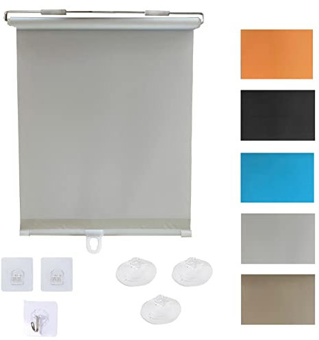DZHTUF Store à Rouleau pour fenêtres,Rideau Enrouleur occultant,Store thermiquesans percage,Store Thermique pour la Maison avec système de Ressorts,Rideaux à Ventouse,Grey-30×125cm(12 * 49in)