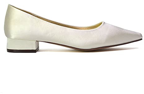 ESSEX GLAM Womens Slip-On Block Heel Court Shoes – Low Heeled Pointed Toe Pumps for Work, Wedding or Occasion Size 3-8