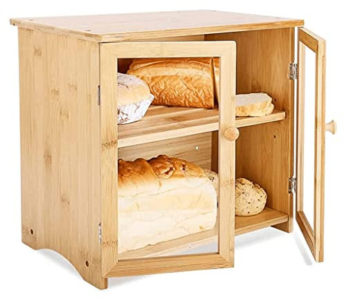 Moda paneras Panera de 2 capas con ventana transparente, panera creativa de gran capacidad, almacenamiento de pan, soporte de pan de almacenamiento grueso hermoso Generoso