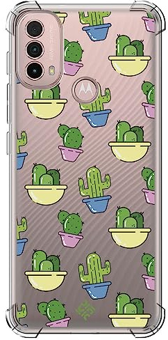 Movilshop Funda Antigolpes para Motorola Moto E30 Dibujo Auténtico [ Cactus en Macetas ] Esquina Reforzada Silicona 1.5mm de Grosor Flexible Transparente Bumper Gel TPU