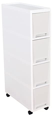 BUJOG 7 Zoll schmaler, schlanker Rollwagen, 3-stufiger Küchenschrank, Kleiner Badezimmerschrank neben dem Kühlschrank, kleines Rollregal aus Kunststoff mit Schubladen