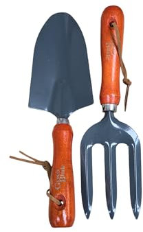 fiXte Hand Fork and Hand Trowel Garden Set Twin Pack Wooden Handles Carbon Steel Ideal Gardening Gift Set