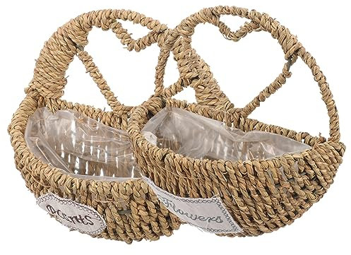 DOITOOL 2stücke Geflochtene Blumenkörbe Wandhalterung Pflanzenampel Hängend Für Küche Wohnheim Garten Aus Strohmaterial Für Grünpflanzen Blumen