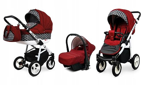 BabyLux® Kinderwagen Set 3 in 1 - Alu Way - incl. Babywanne, Buggy Sportsitz, Auto-Babyschale - Autositz - Kinderwagenset - Kombikinderwagen mit Wickeltasche, Regenschutz usw.