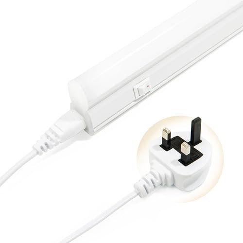 Under Cabinet Lamp with UK PLUG, 1FT 470lm 4W Kitchen Light Tube, 4000K 30cm T5 Fluorescent Light Fixture with On/Off Switch, Connect Up To 10 Units, No Need For Extra Plugs, Perfect For Basement