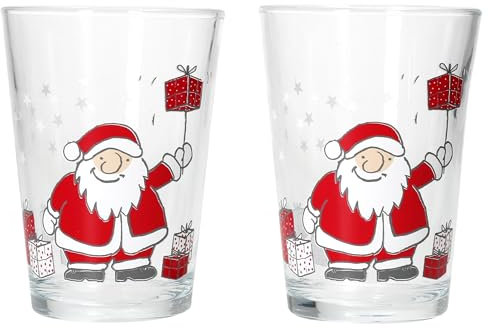 Ritzenhoff & Breker Santa Family Winter 2er Set Glühweingläser I 240ml, H 11cm I Teeglas mit Weihnachtsmanndekor in Rot & Weiß I Weihnachtsglas für Kaffee, Eierlikör & Co an Nikolaus & zum Advent