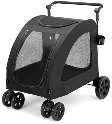Chariot pour animaux de compagnie Chariot for grands chiens, Transport de voyage en plein air for chats et chiens, poussette pratique for animaux de compagnie, grand espace (Color : Black)
