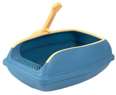LOVIVER Bac à litière pour Chat Semi-fermé, Caisse litiere avec Côtés Hauts Anti-éclaboussures, Facile à Nettoyer, Bac a Sable à litière pour Chaton Vieux Chat, L Bleu