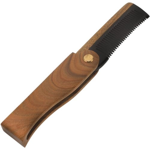 NOLITOY Holzkamm Klappbar für Herren Bartkamm Reisekamm Tragbar Kleiner Schnurrbartkamm aus Holz und Horn Kompaktes Design für Unterwegs und Hotels