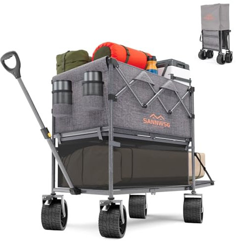 500 l Doppeldecker-Wagen, zusammenklappbar, mit großen Rädern, 227 kg, für Camping, Shopping, Strand, Garten