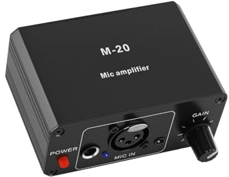 Microphone Preamp, High Gain Rechargeable Mic Booster with 2 Input, 48V Power, XLR Output, Low Noise, for Dynamic and Condenser Microphones