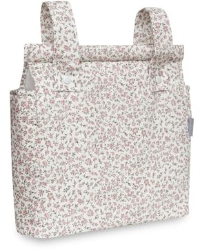 Danielstore Bolso Carrito Bebé – Bolsa Panera de Algodón para Carro de Bebé, 34x34 cm, 2 Compartimentos con Cremallera, Organizador para Paseo