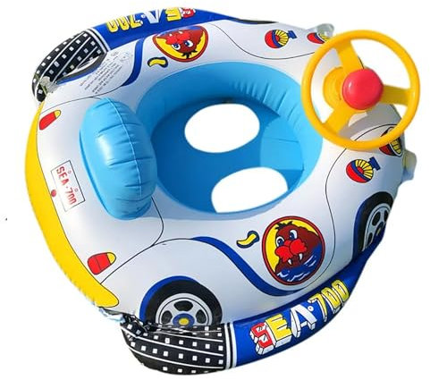 Baby Inflatable Duck Swimming Ring Circle Seat Pool Float Summer Kids Water Raft Floating Funny Toy Inflatable Baby Swimming Float (Z-Blue Swimming Buggy With Wheel Horn)