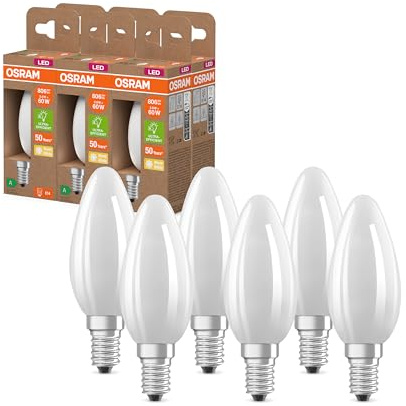 Osram Energy Class LED-Lampe in klassischer Minikerzenform, 3.8 W / 806 lm, EEK A, warmweißes Licht (2700 K), CRI 80, aus gefrostetem bleifreiem Glas, E14 Sockel, IP20, 35 mm DM,6-Pack