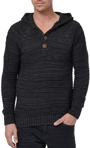 Subliminal Mode Pull Homme en Maille à Capuche Col Zippé - Style Basique - Pull Grosse Maille - Pull Over Tricoté Hiver Manches Longues - Idée Cadeau BX290