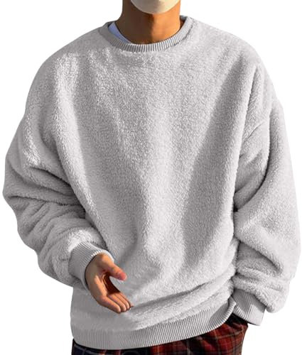 Generisch Herren Sweatshirt Winter Warm Fleece Pullover - Dickes Fleecepullover Casual Rundhals Sweater Warm Langarm Pulli Winterpullover Sweatjacke Casual Colourblock Soft Langarm Pullover Loose Fit