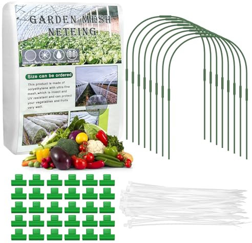 Insect Fine Mesh Netting Barrier Garden Butterfly Netting Protect Vegetables Strawberries Brassica with Flexible Garden Hoops Cloche Hoops (8.2 * 32FT+Hoops*8)