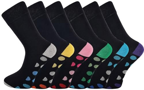 SOCK-TEC 6 Pairs Mens Non Elastic Socks Diabetic Friendly Soft Cotton Wide Flexi Top Grip UK 6-11 (Spotted Sole)