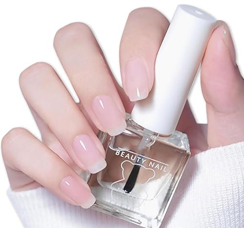 DMQ Clear Nail Polish, 2 in 1 Translucent Nail Varnish, Quick Dry Top Coat & Base Coat Gel Polish, Long Lasting Natural Nail Paint Lacquer for Women Girls DIY Nail Art at Home - No Need Cure