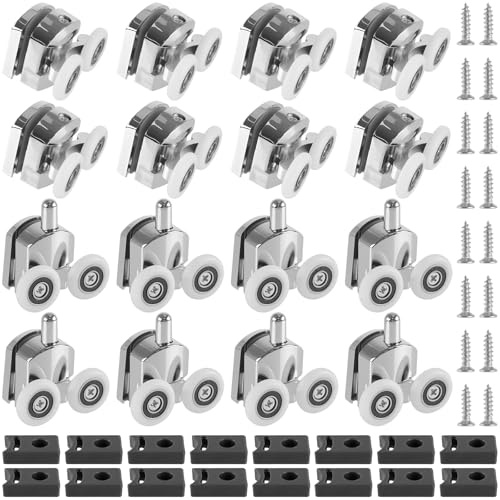 CHIHEUNG 16 PCS 23mm Shower Door Wheel, Sliding Glass Door Wheels with Anti-Collision Block and Screws, Curved Shower Door Rollers for Bathroom, Fits 4-6mm Glass