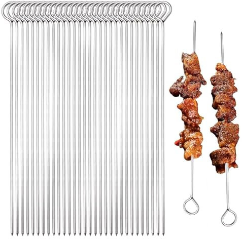 30 Piezas Brochetas Acero Inoxidable,25 cm Pinchos para Brochetas,Reutilizable Brocheta for Barbacoa,Palos Pinchitos Metal,Fácil de Limpiar,Brochetas para Barbacoa Acero Inoxidable