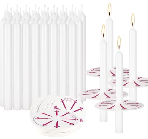 100Pack 4inch White Church Service Taper Candles with 3 Inch Paper Drip Catchers，Smokeless and Unscented | Ideal for Prayers, Vigil,Memorial Services, Religion,Shabbat, Prayer Candles