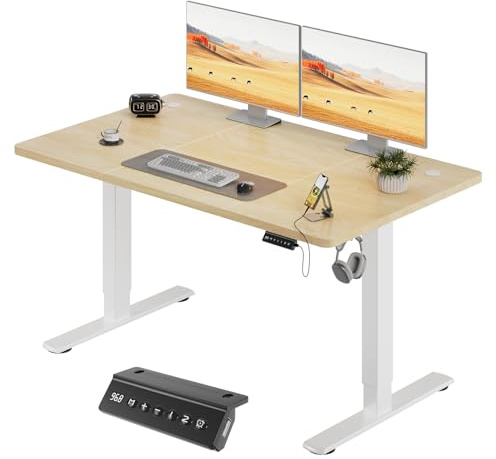 JUMMICO Höhenverstellbarer Elektrischer Schreibtisch 140 x 60 cm mit USB Ladeanschluss, Schreibtisch Höhenverstellbar, Ergonomischer Steh-Sitz Tisch Beige